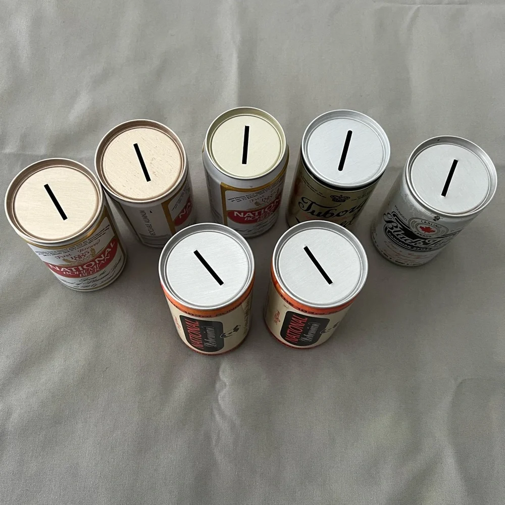 Vintage BANK TOP Collectors Beer Cans Coin Banks - Lot of 7